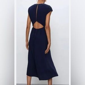 Reformation Navy Cutout Back Midi Dress